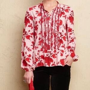 Matilda Jane Miri Floral Jeweled Tunic Mandarin Collar Ruffle Blouse Medium